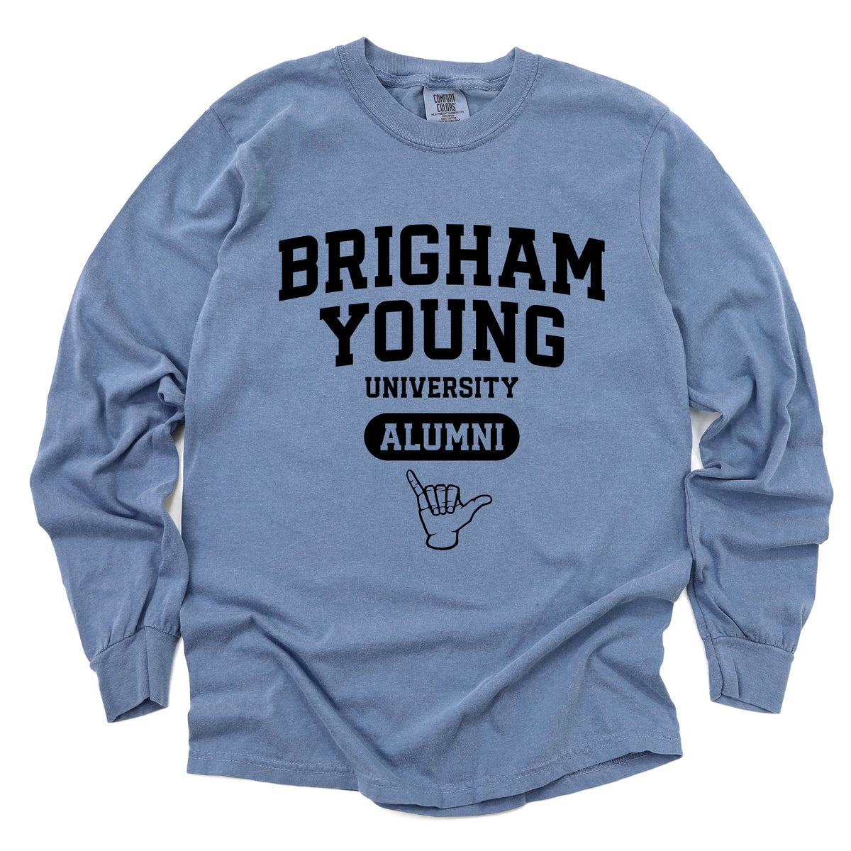 Licensed Brigham Young Alumni - Women's Garment Dyed Long Sleeve Graphic T-Shirt