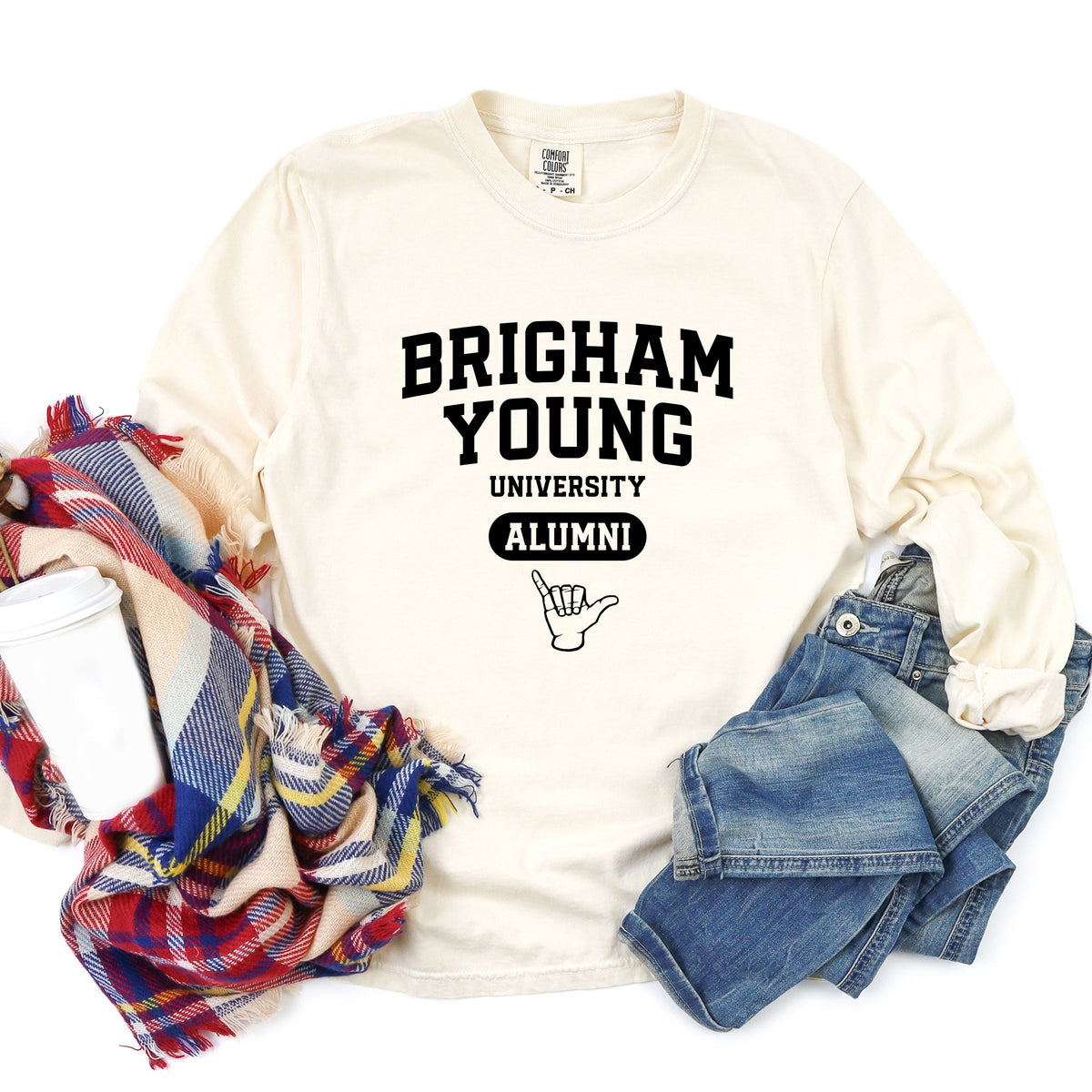 Licensed Brigham Young Alumni - Women's Garment Dyed Long Sleeve Graphic T-Shirt