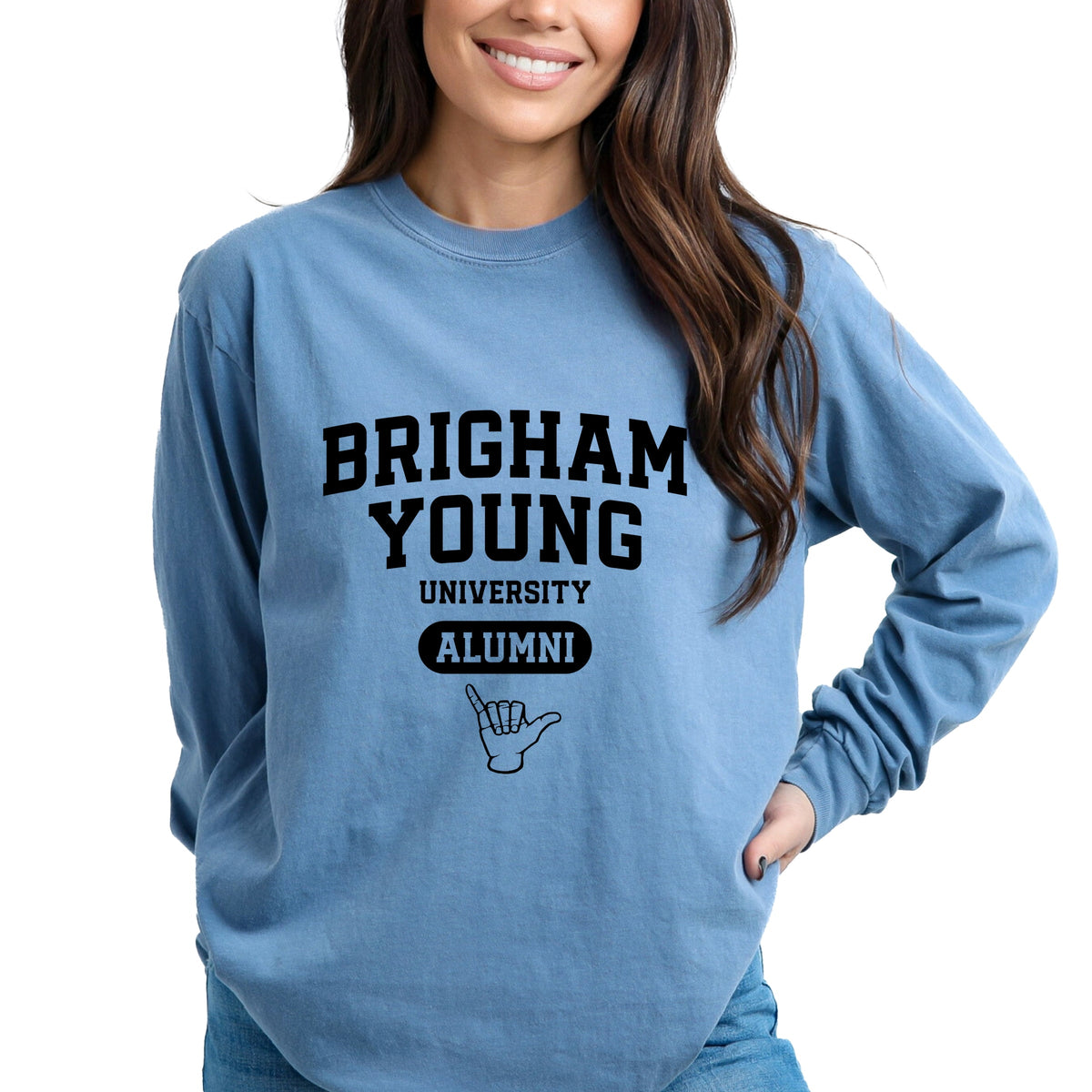 Licensed Brigham Young Alumni - Women's Garment Dyed Long Sleeve Graphic T-Shirt