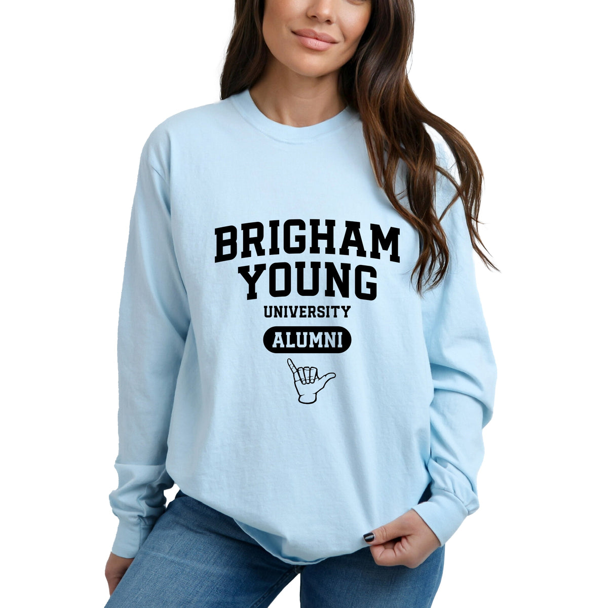 Licensed Brigham Young Alumni - Women's Garment Dyed Long Sleeve Graphic T-Shirt