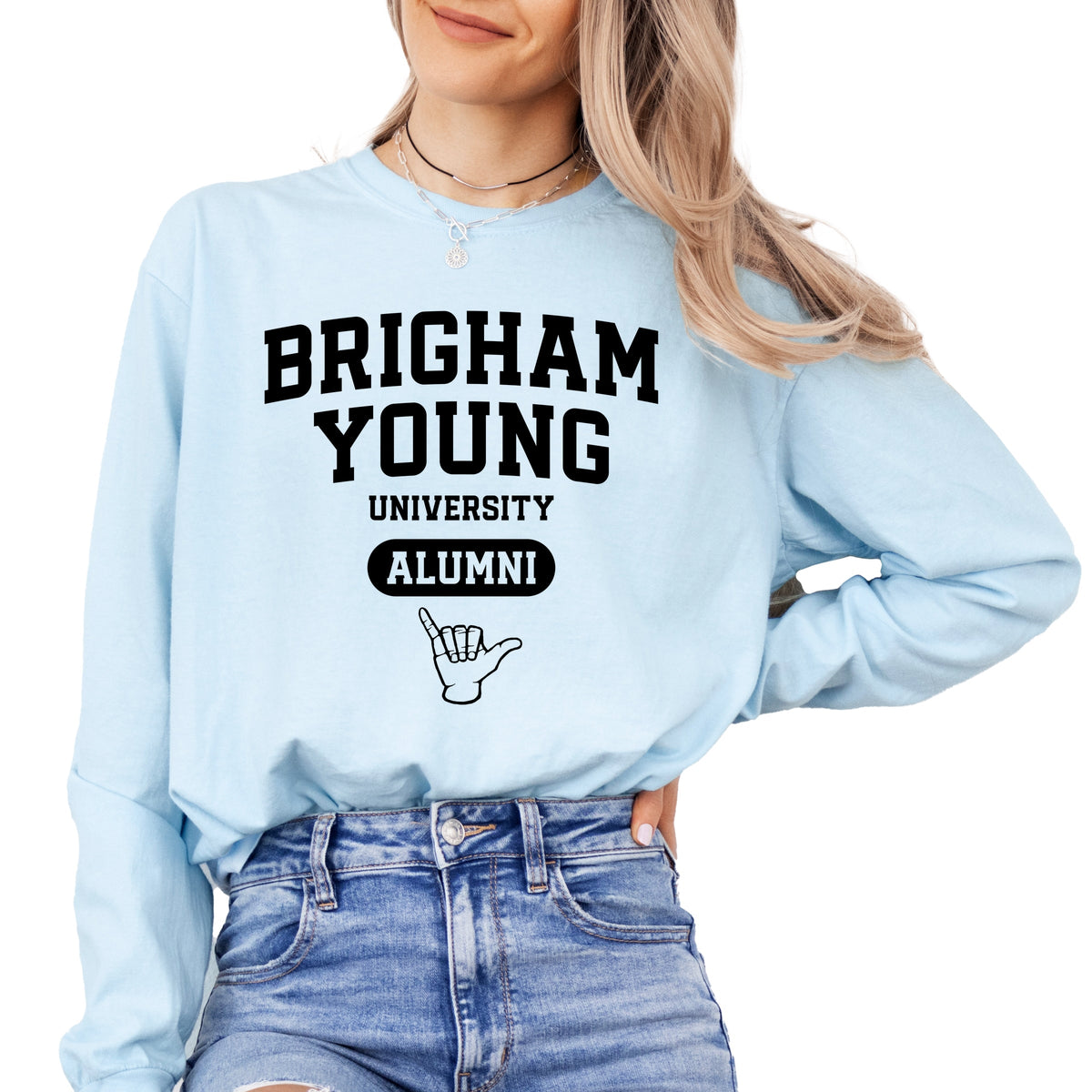 Licensed Brigham Young Alumni - Women's Garment Dyed Long Sleeve Graphic T-Shirt
