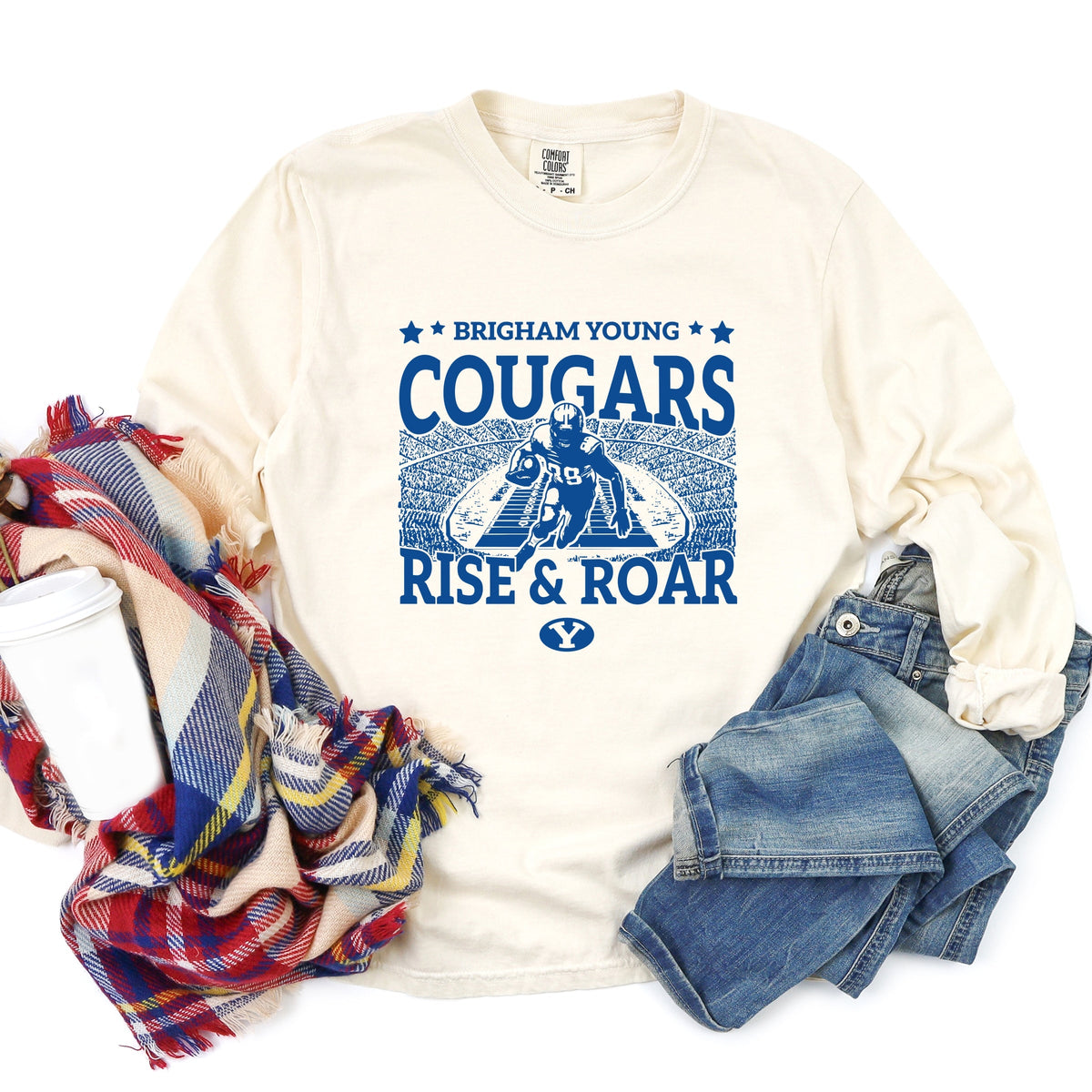 Brigham Young Football Field - Women's Garment Dyed Long Sleeve Graphic T-Shirt
