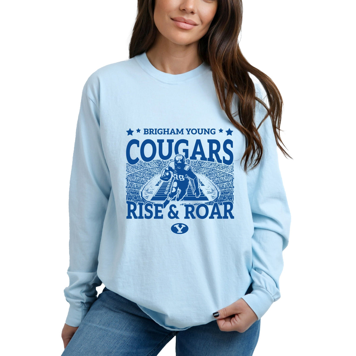 Brigham Young Football Field - Women's Garment Dyed Long Sleeve Graphic T-Shirt