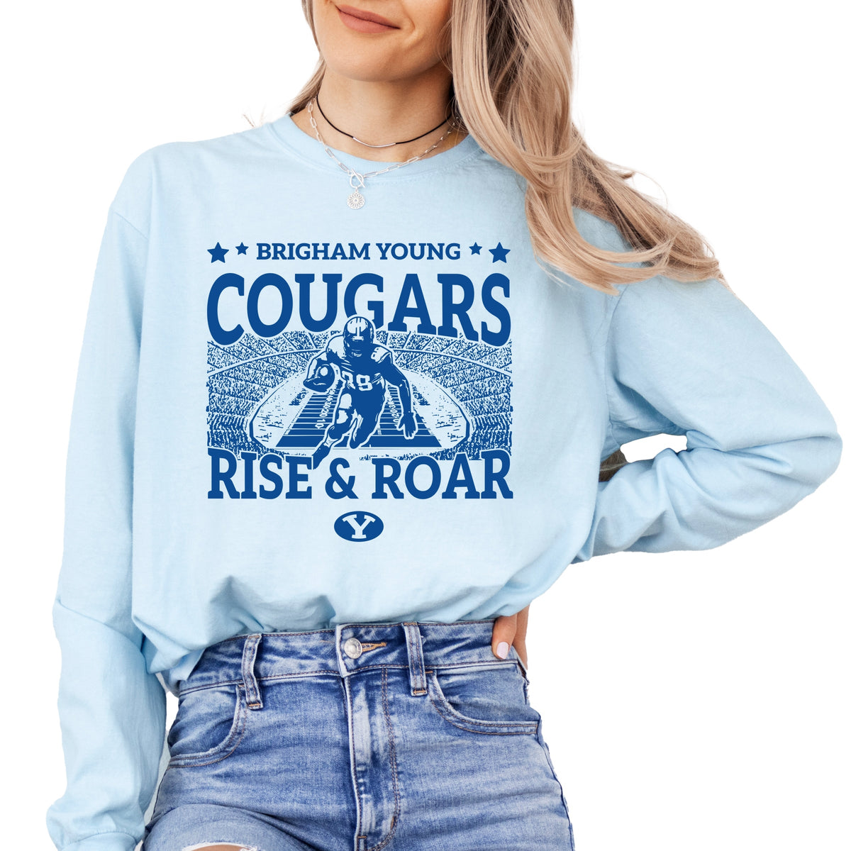Brigham Young Football Field - Women's Garment Dyed Long Sleeve Graphic T-Shirt