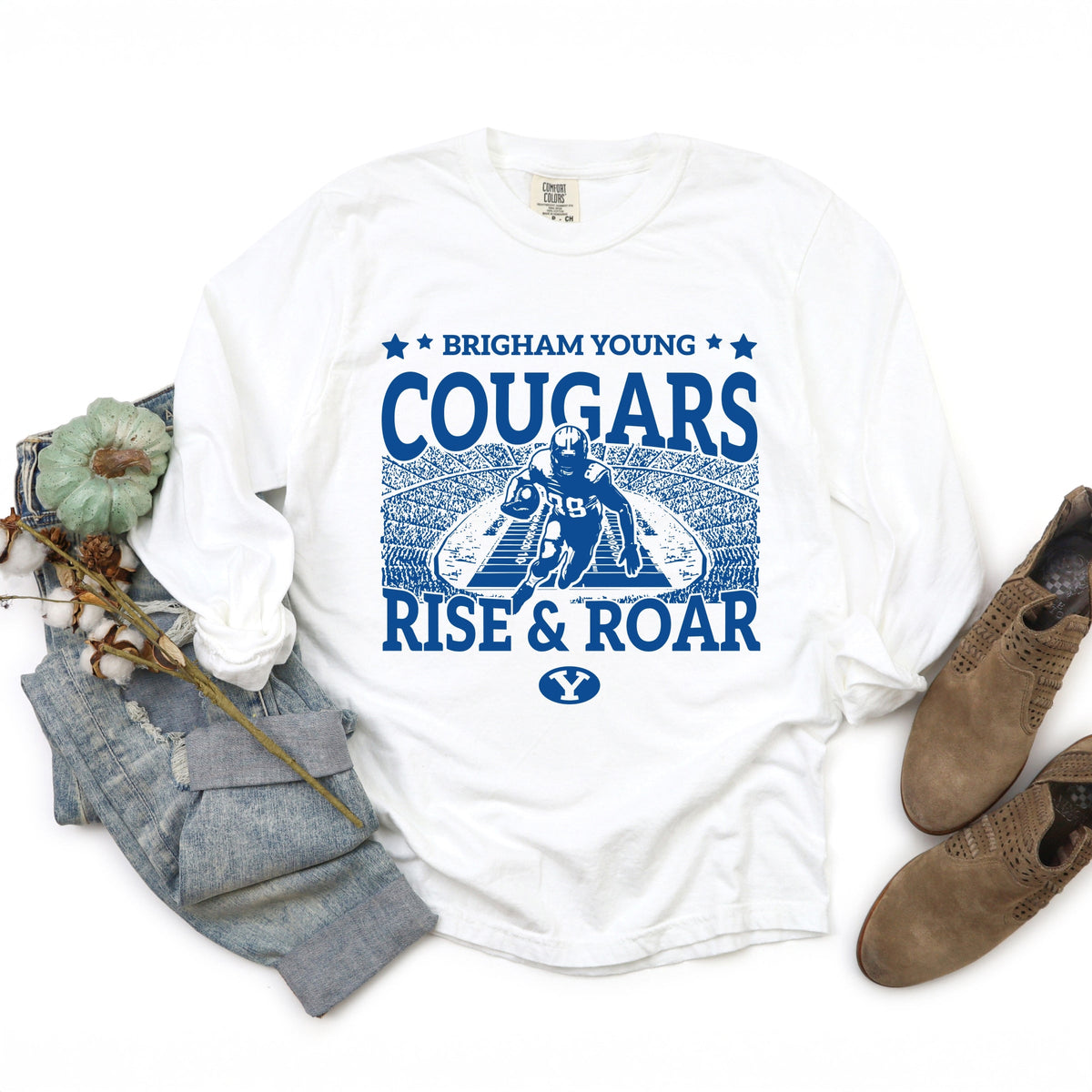 Brigham Young Football Field - Women's Garment Dyed Long Sleeve Graphic T-Shirt