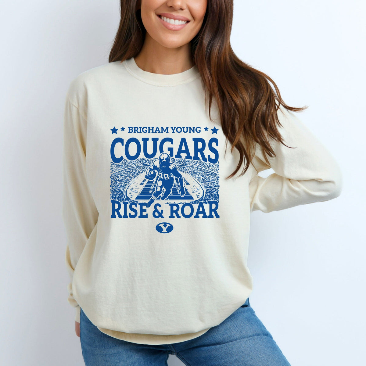 Brigham Young Football Field - Women's Garment Dyed Long Sleeve Graphic T-Shirt