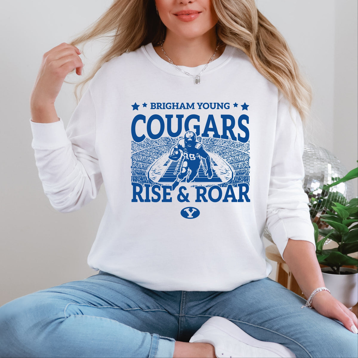 Brigham Young Football Field - Women's Garment Dyed Long Sleeve Graphic T-Shirt