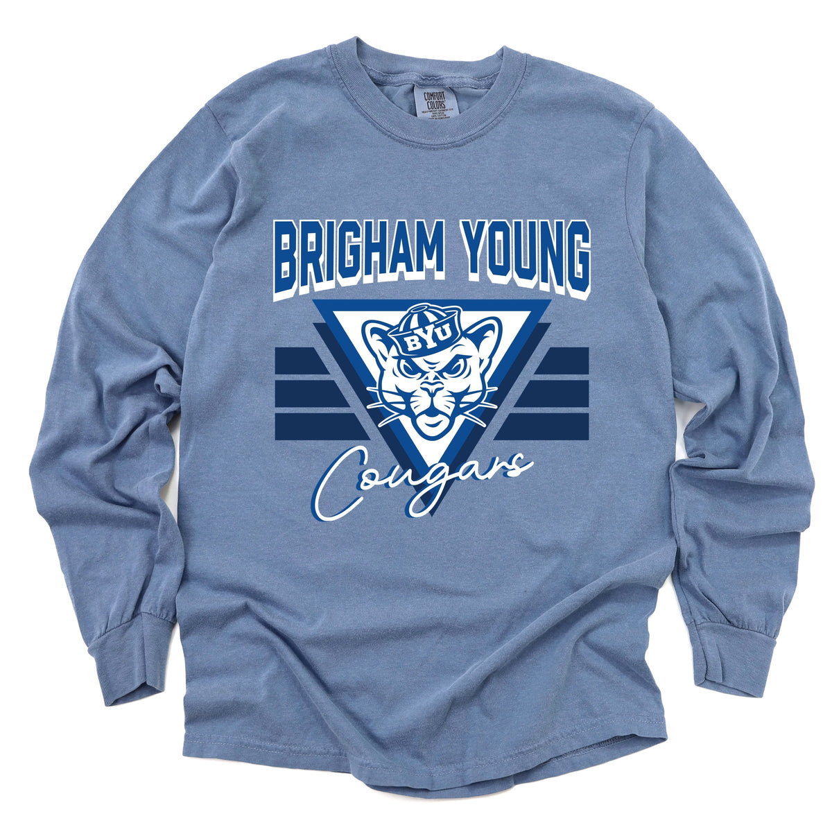 Brigham Young Cougars Triangle - Women's Garment Dyed Long Sleeve Graphic T-Shirt