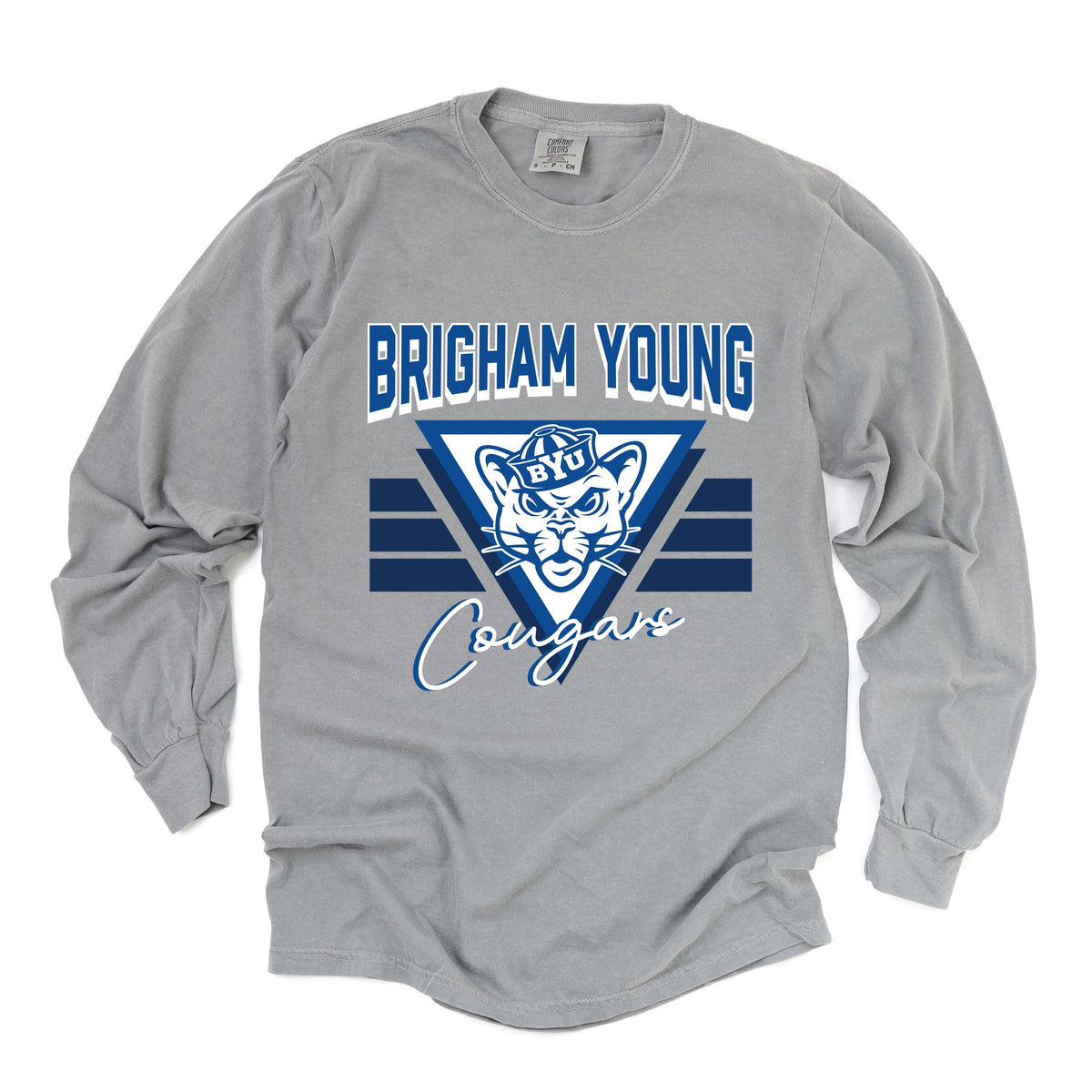 Brigham Young Cougars Triangle - Women's Garment Dyed Long Sleeve Graphic T-Shirt
