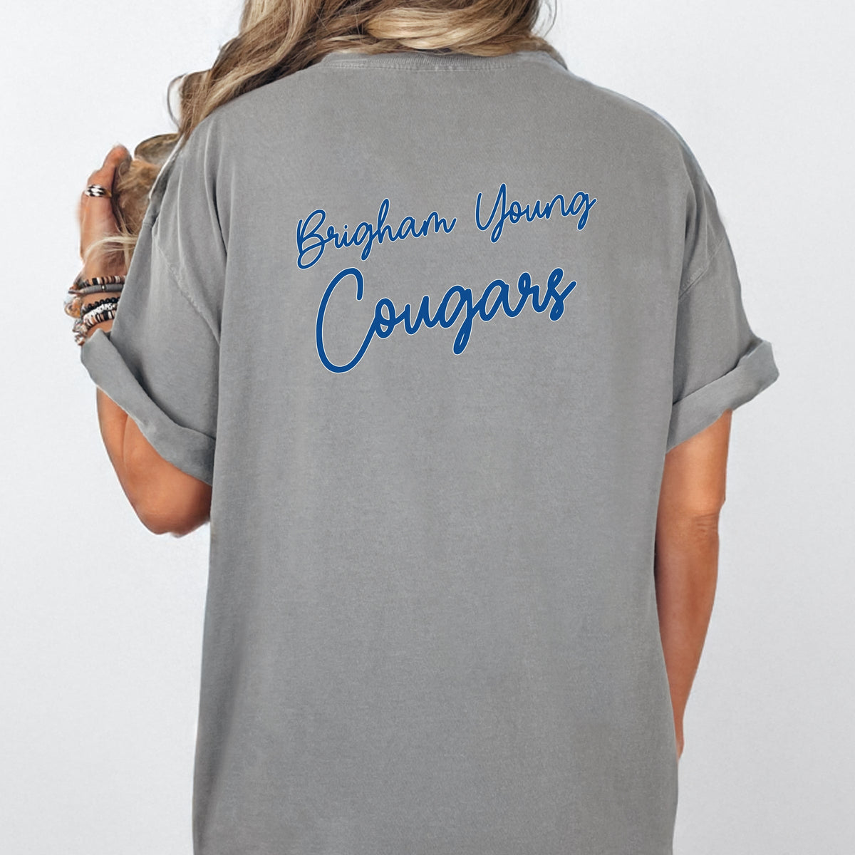 Licensed Brigham Young Cougars Cursive - Women's Garment Dyed Graphic T-Shirt