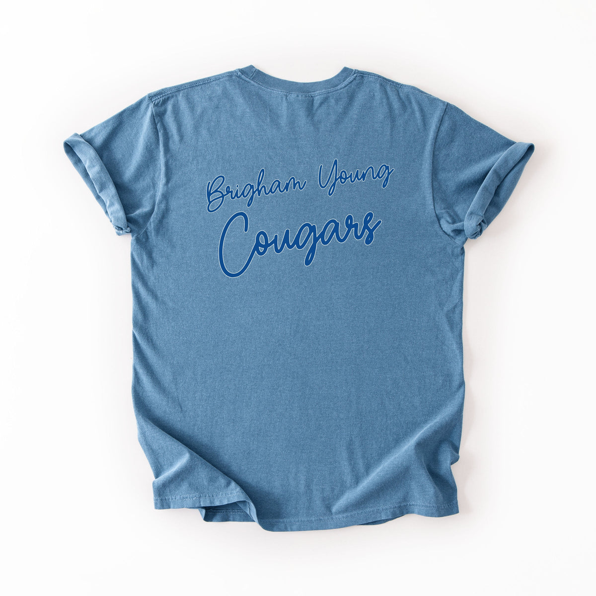 Licensed Brigham Young Cougars Cursive - Women's Garment Dyed Graphic T-Shirt