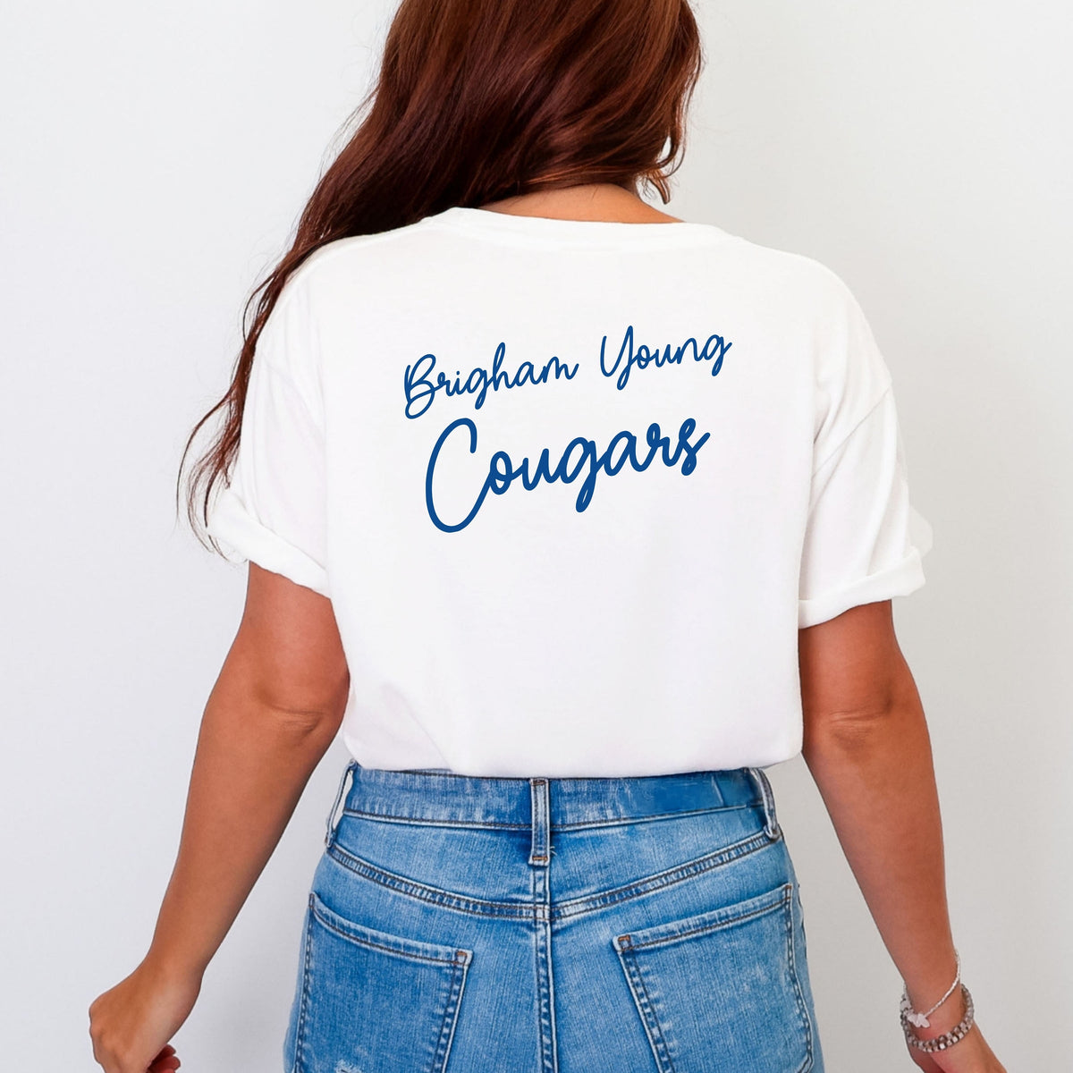 Licensed Brigham Young Cougars Cursive - Women's Garment Dyed Graphic T-Shirt