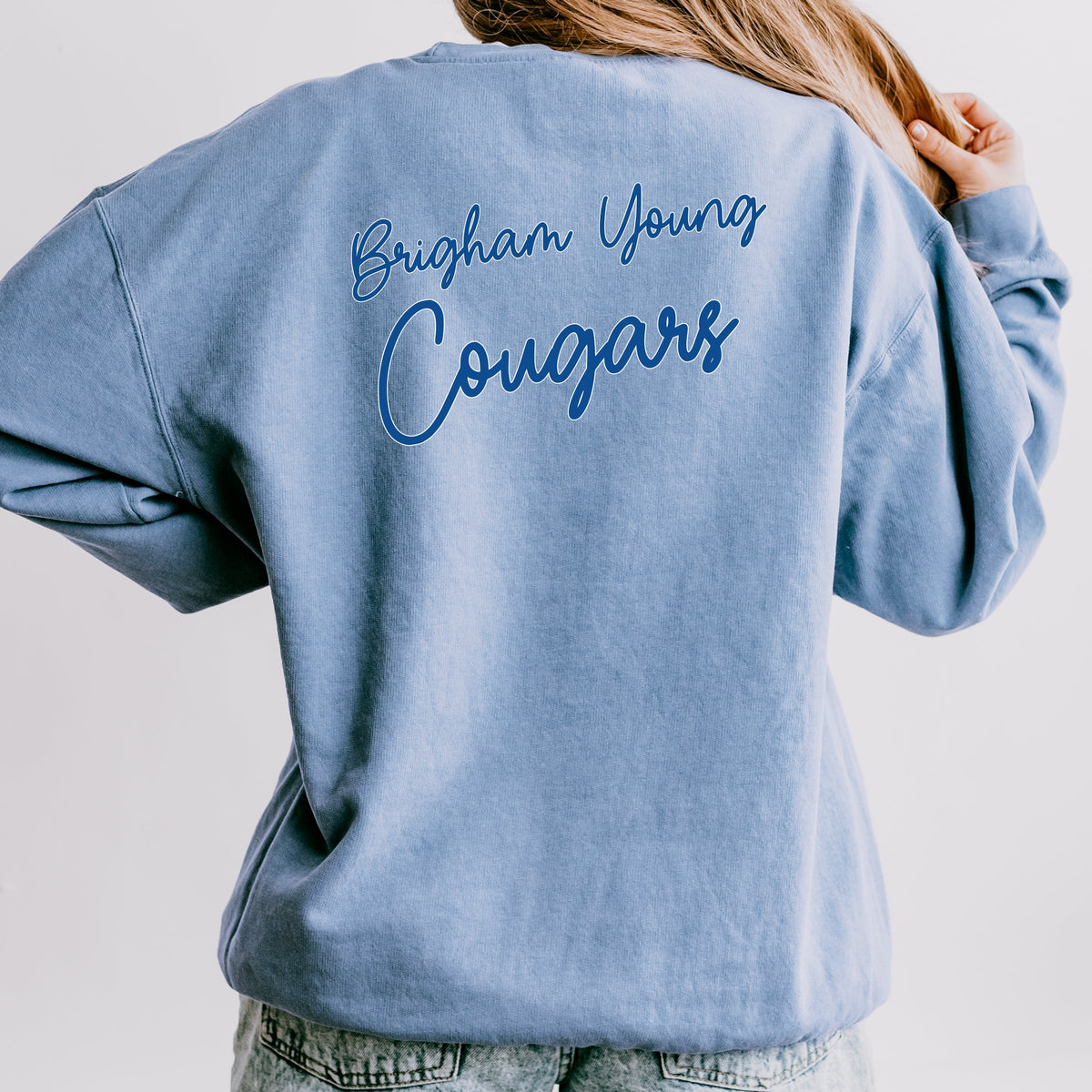 Licensed Brigham Young Cougars Cursive - Women's Lightweight Garment Dyed Sweatshirt