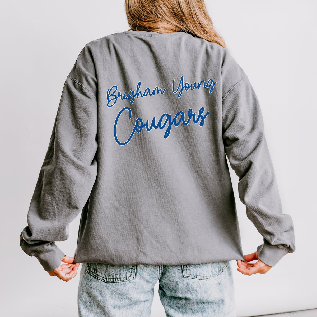 Licensed Brigham Young Cougars Cursive - Women's Lightweight Garment Dyed Sweatshirt