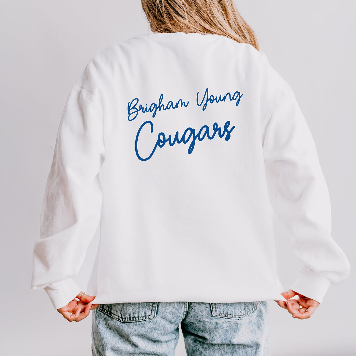 Licensed Brigham Young Cougars Cursive - Women's Lightweight Garment Dyed Sweatshirt