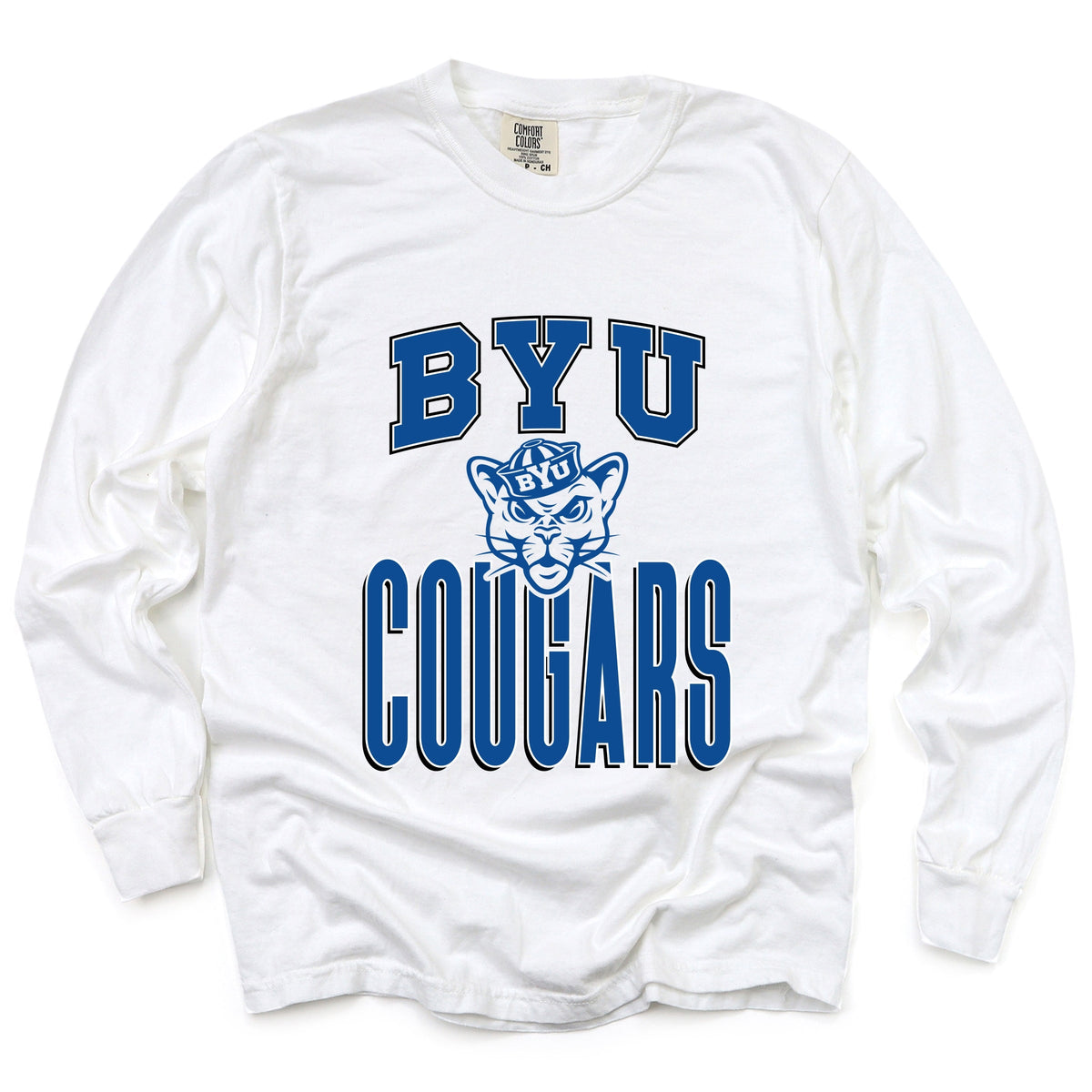 Licensed BYU Cougars Outline Cosmo - Women's Garment Dyed Long Sleeve Graphic T-Shirt