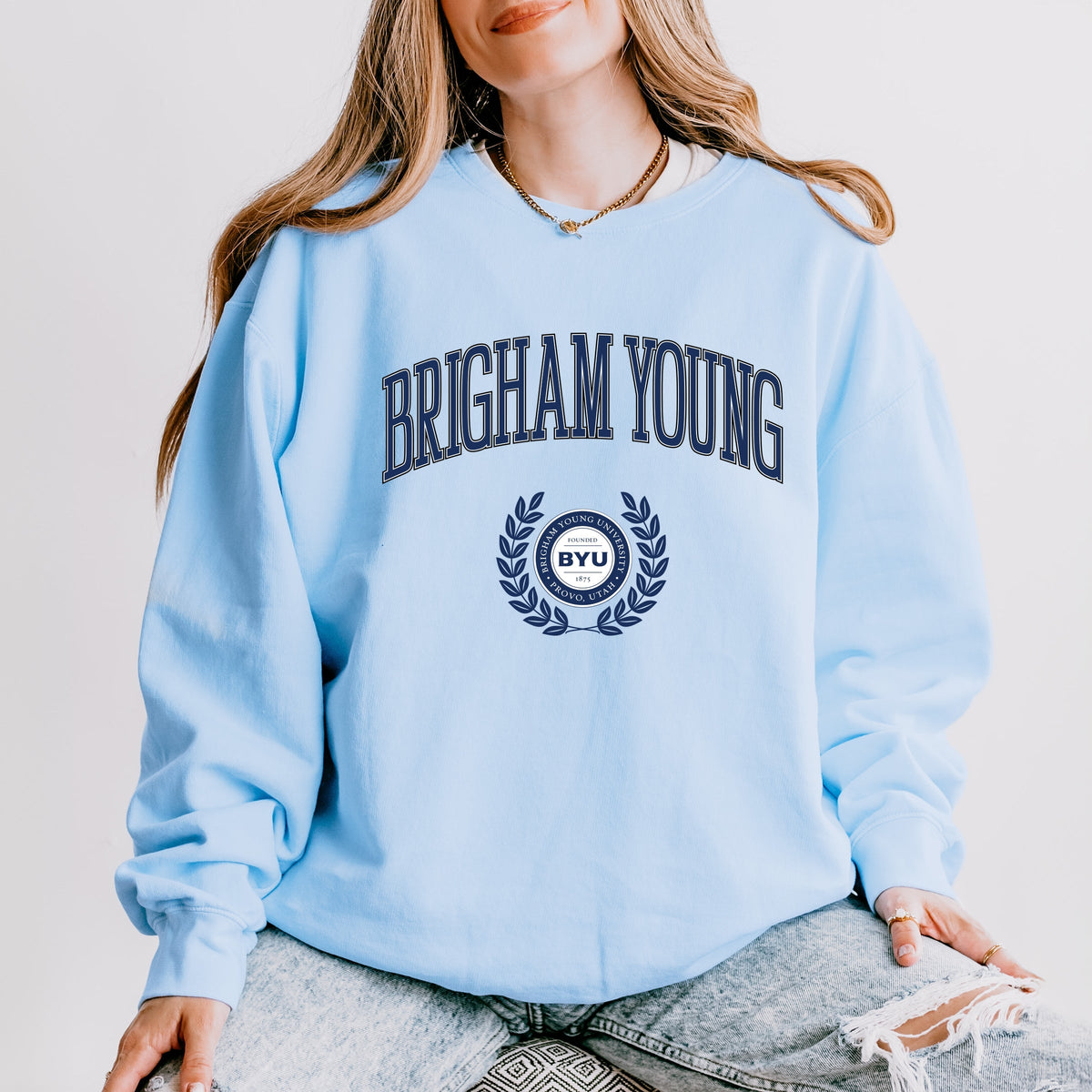 Licensed Brigham Young Laurel Leaves - Women's Lightweight Garment Dyed Sweatshirt