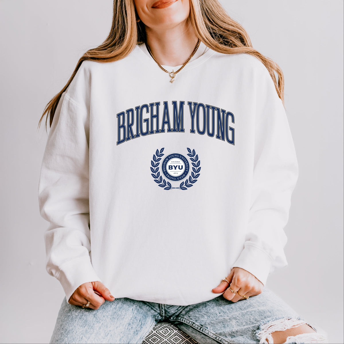 Licensed Brigham Young Laurel Leaves - Women's Lightweight Garment Dyed Sweatshirt