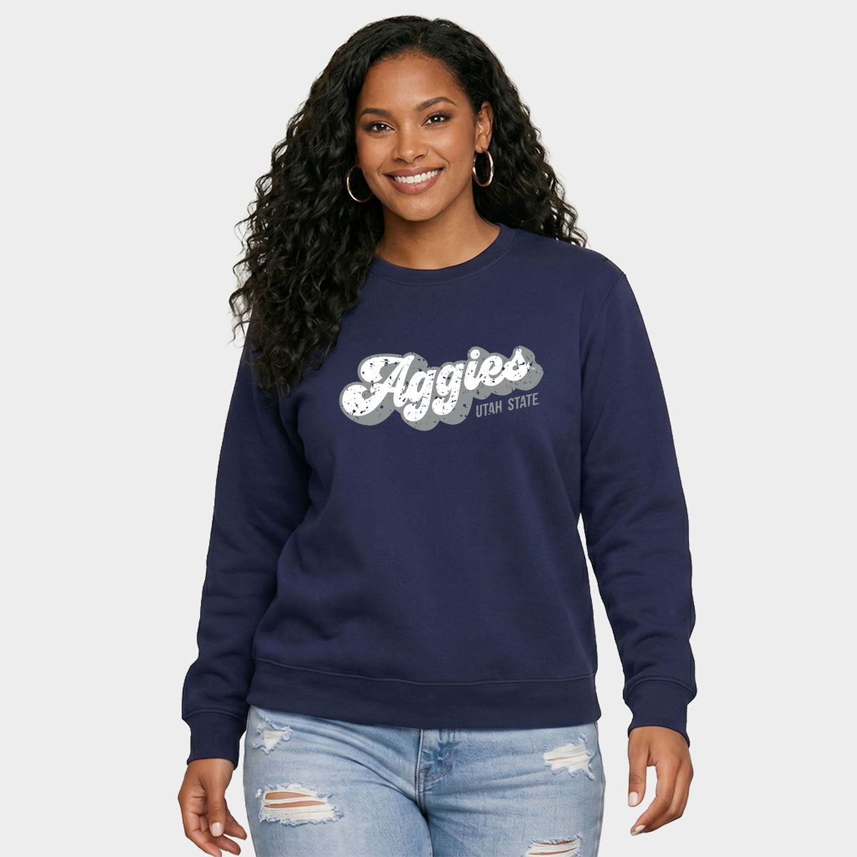 Aggies Grey And White Cursive -  Women's Graphic Sweatshirt