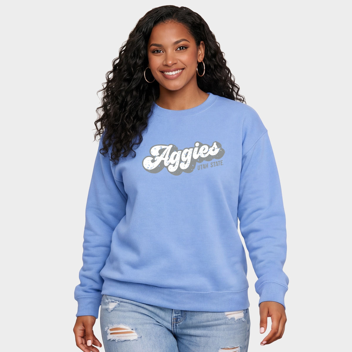 Aggies Grey And White Cursive -  Women's Graphic Sweatshirt