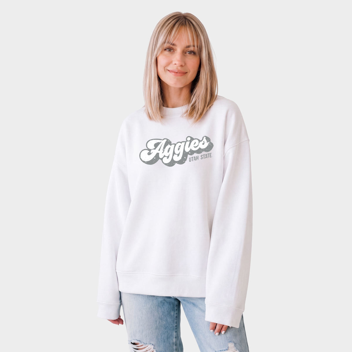 Aggies Grey And White Cursive -  Women's Graphic Sweatshirt