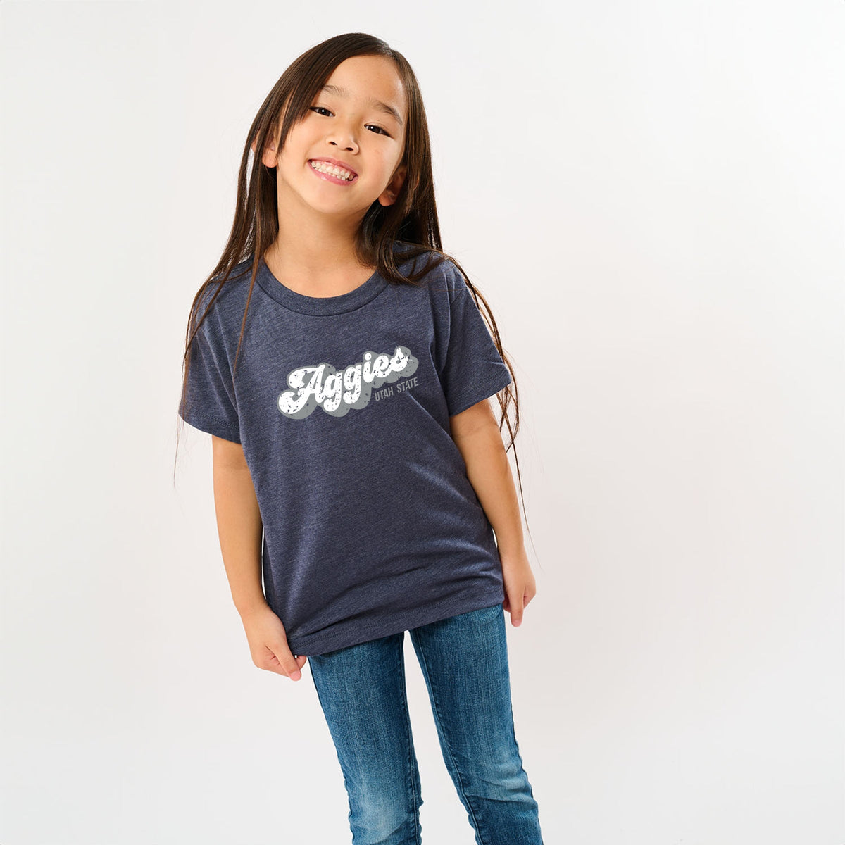 Aggies Grey And White Cursive - Youth Short Sleeve Graphic T-Shirt
