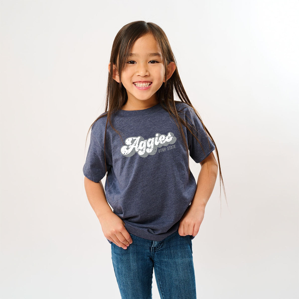 Aggies Grey And White Cursive - Youth Short Sleeve Graphic T-Shirt