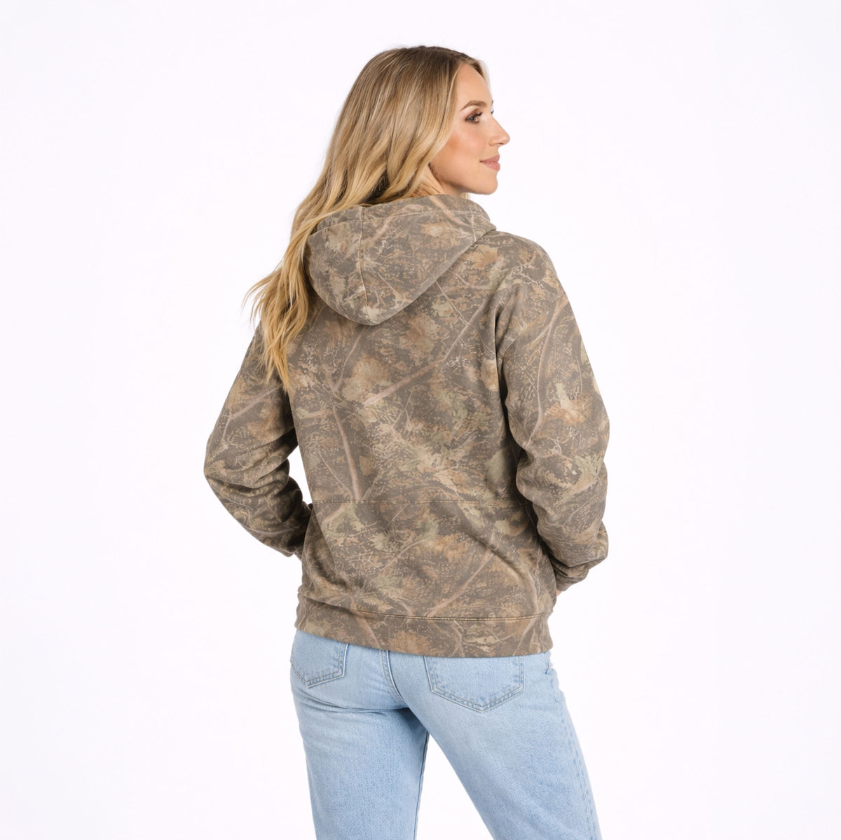 Aggies Grey and Blue Cursive - Women's Camo Hoodie
