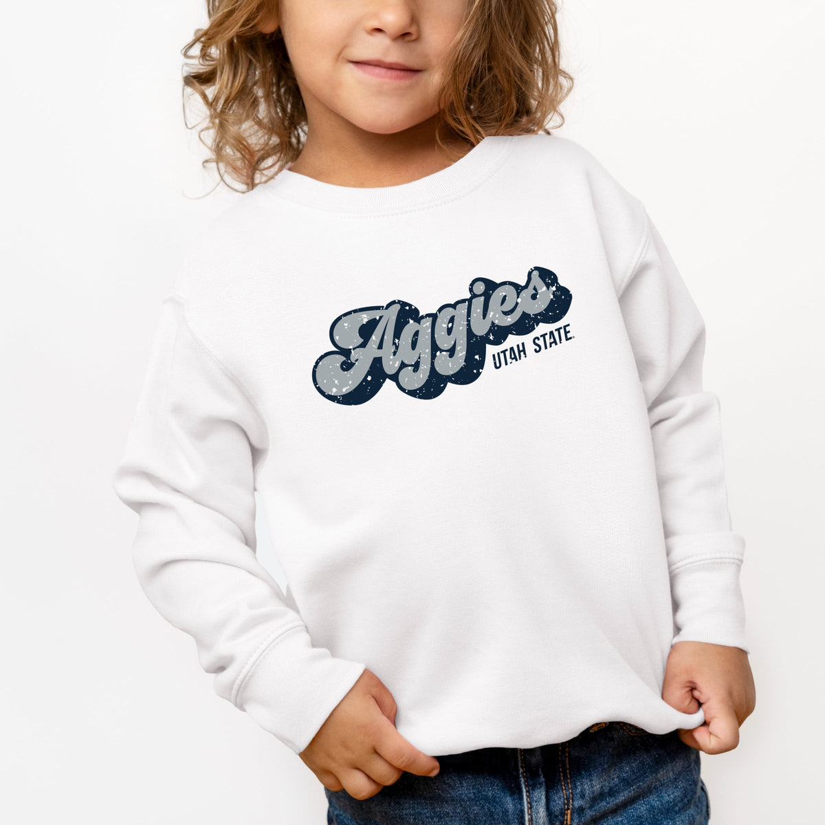 Aggies Grey and Blue Cursive - Toddler Graphic Sweatshirt