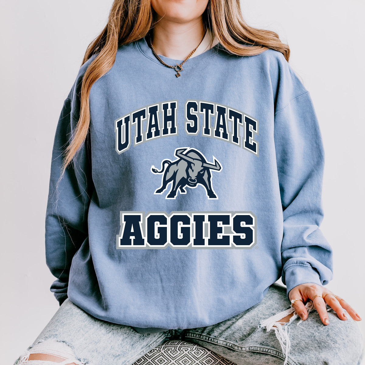 Licensed Utah State Aggies Bull - Women's Lightweight Garment Dyed Sweatshirt