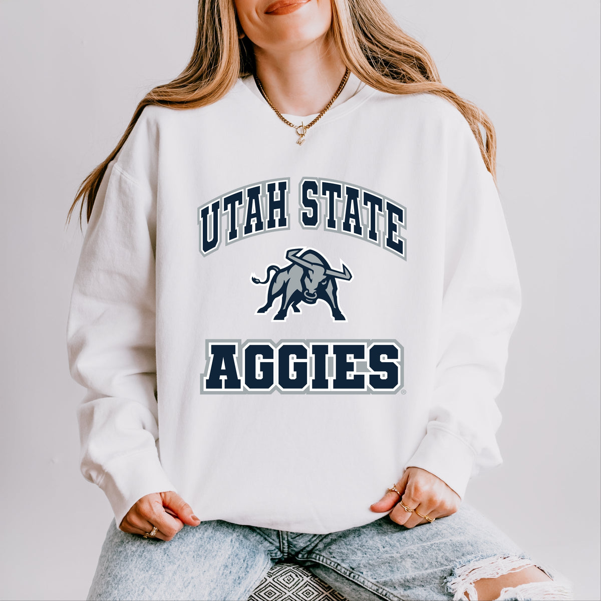 Licensed Utah State Aggies Bull - Women's Lightweight Garment Dyed Sweatshirt