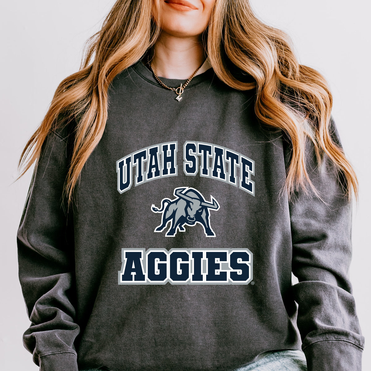 Licensed Utah State Aggies Bull - Women's Lightweight Garment Dyed Sweatshirt