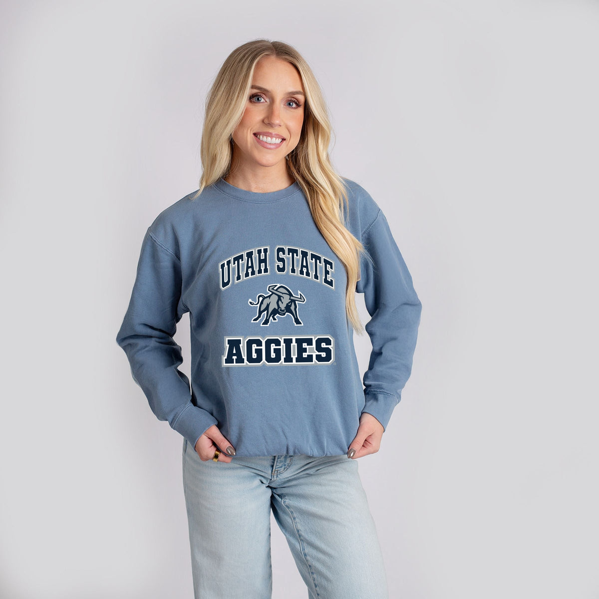 Licensed Utah State Aggies Bull - Women's Lightweight Garment Dyed Sweatshirt