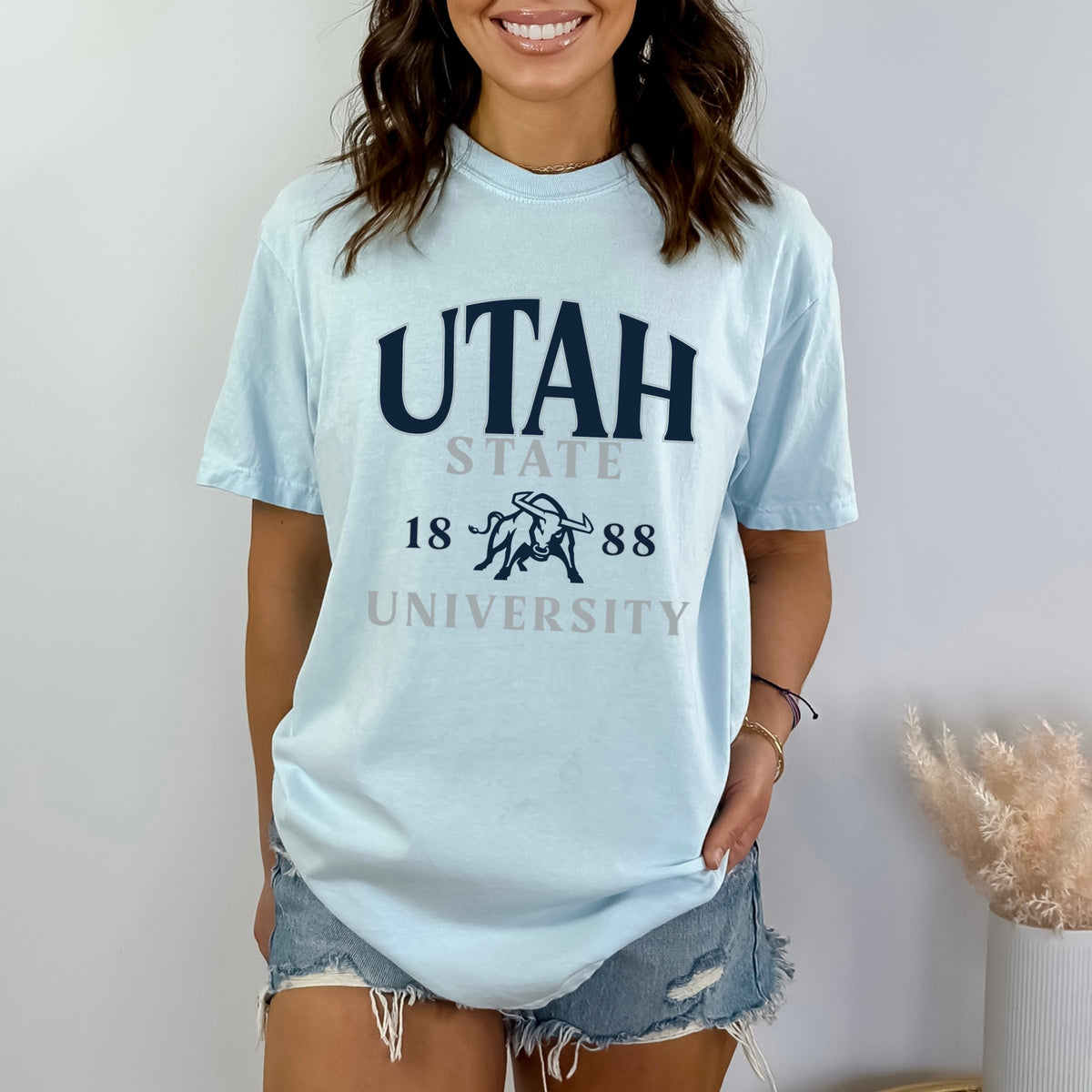 Licensed Utah State 1888 - Women's Garment Dyed Graphic T-Shirt