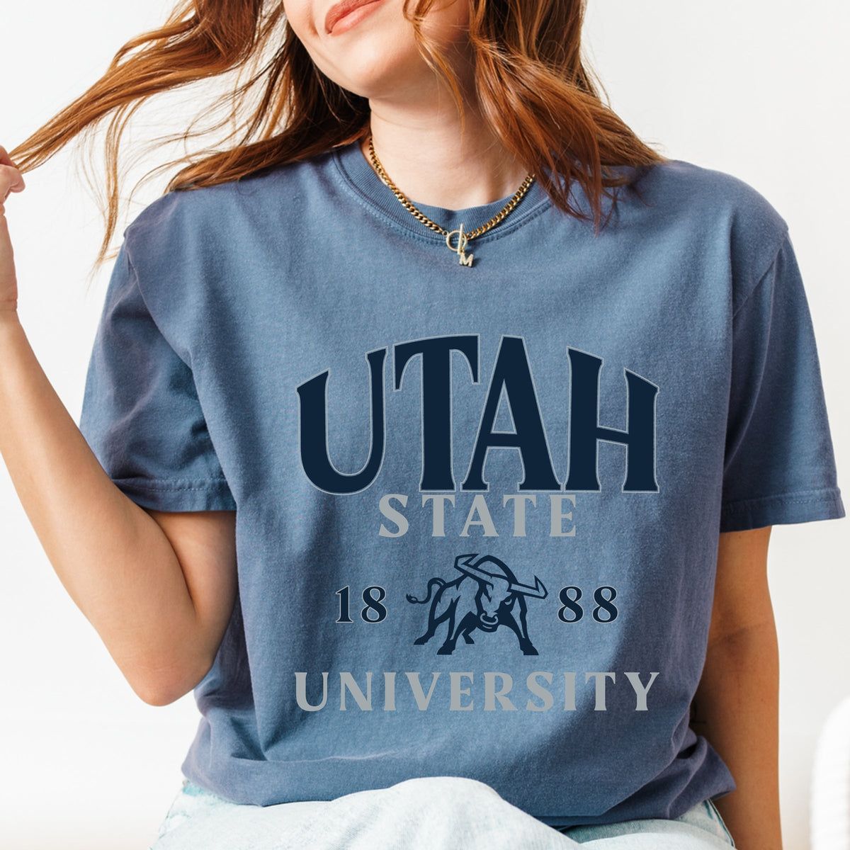Licensed Utah State 1888 - Women's Garment Dyed Graphic T-Shirt