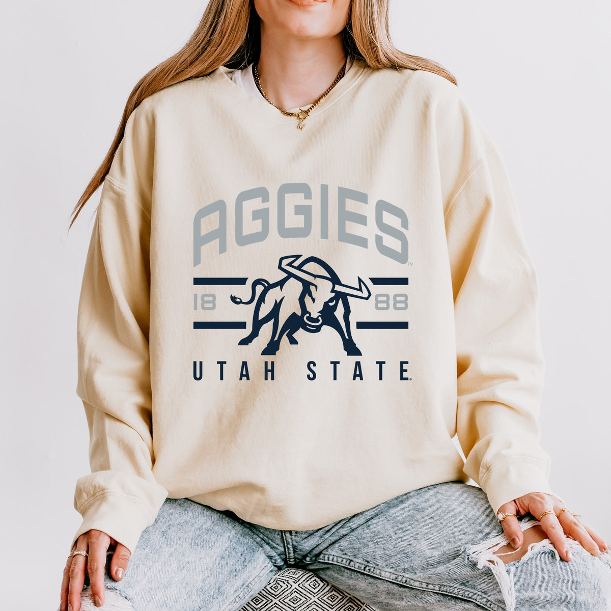 Licensed Aggies 1888 Bull - Women's Lightweight Garment Dyed Sweatshirt