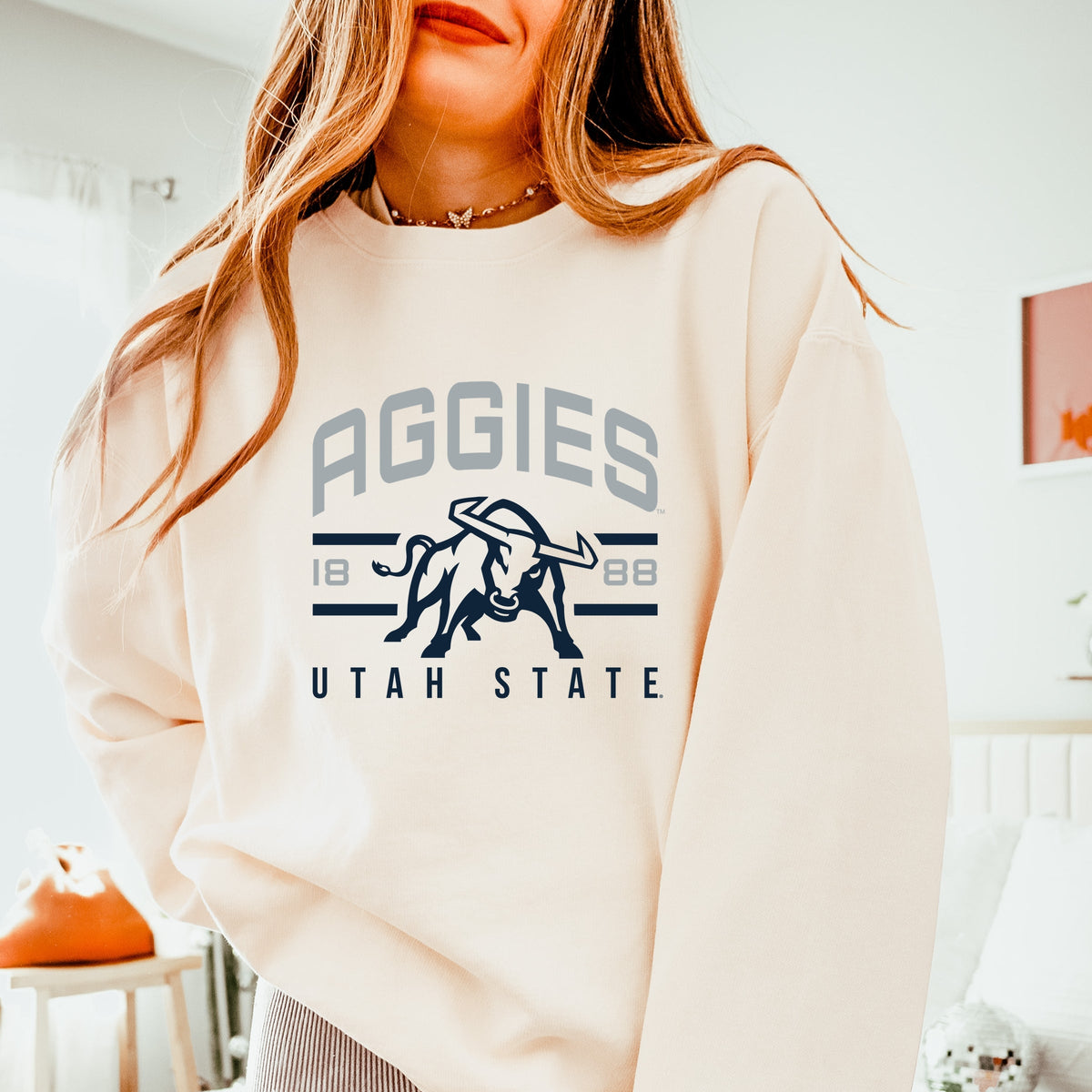 Licensed Aggies 1888 Bull - Women's Lightweight Garment Dyed Sweatshirt