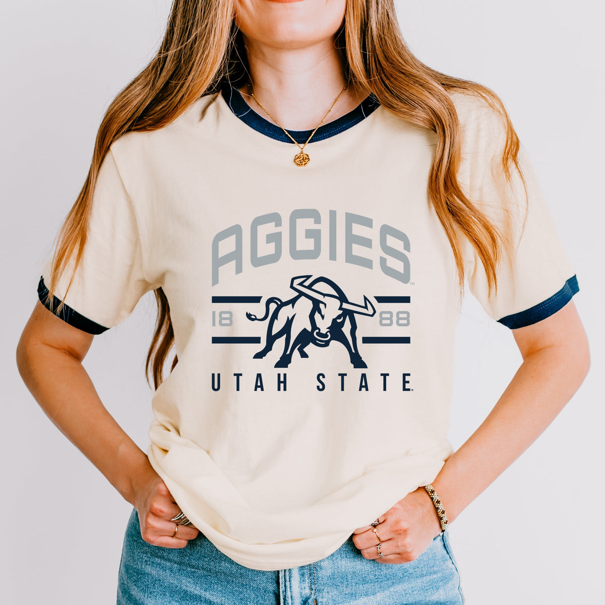 Licensed Aggies 1888 Bull - Women's Ringer Graphic T-Shirt