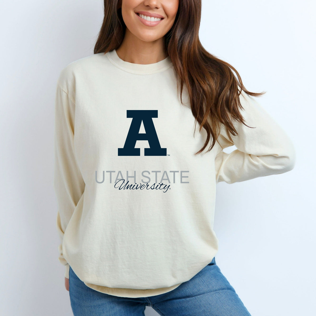 Licensed Utah State University Aggies A - Women's Garment Dyed Long Sleeve Graphic T-Shirt