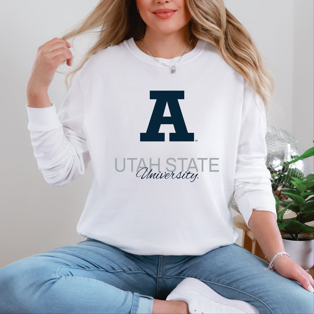 Licensed Utah State University Aggies A - Women's Garment Dyed Long Sleeve Graphic T-Shirt