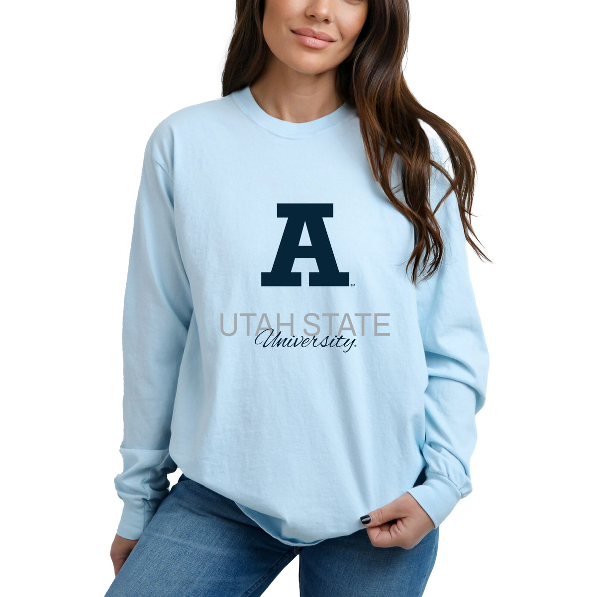 Licensed Utah State University Aggies A - Women's Garment Dyed Long Sleeve Graphic T-Shirt