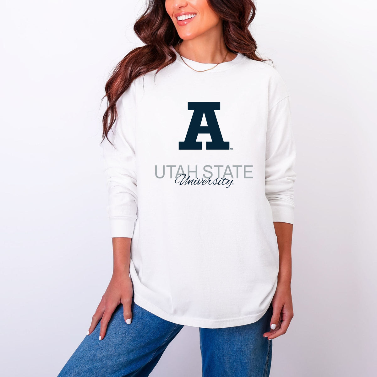 Licensed Utah State University Aggies A - Women's Garment Dyed Long Sleeve Graphic T-Shirt