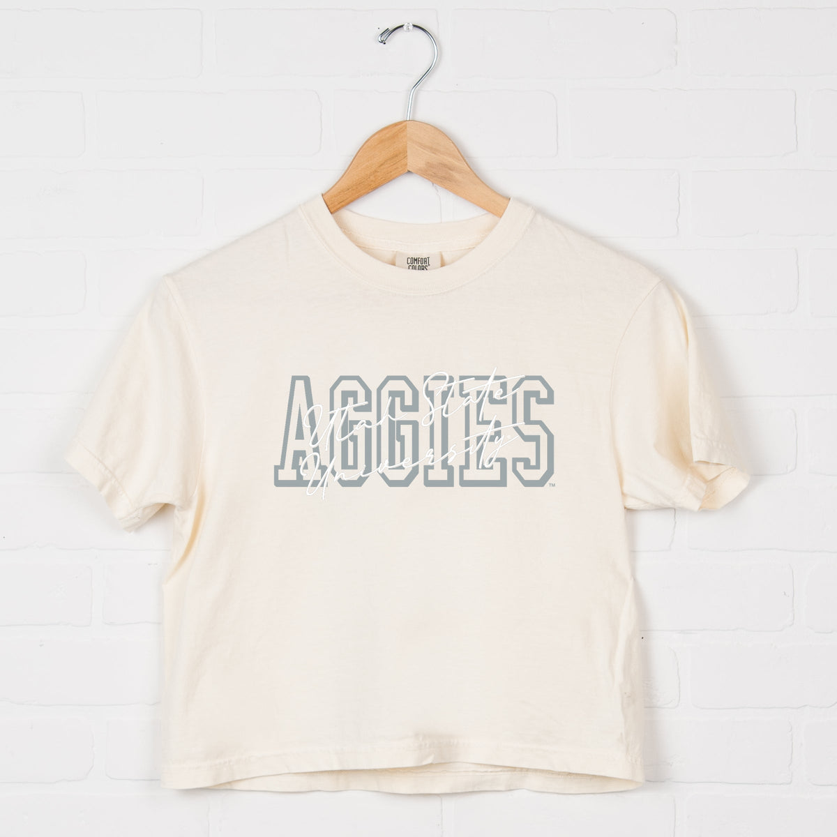 Grey Aggies White Cursive - Women's Boxy Crop Top Graphic T-Shirt