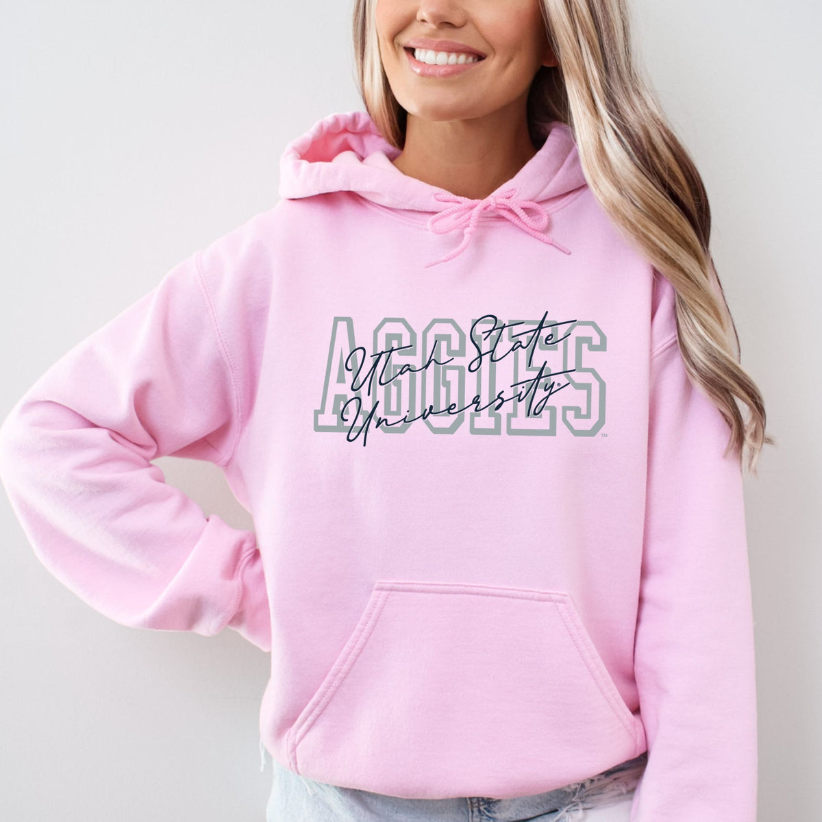 Licensed Grey Aggies Blue Cursive - Women's Graphic Hoodie