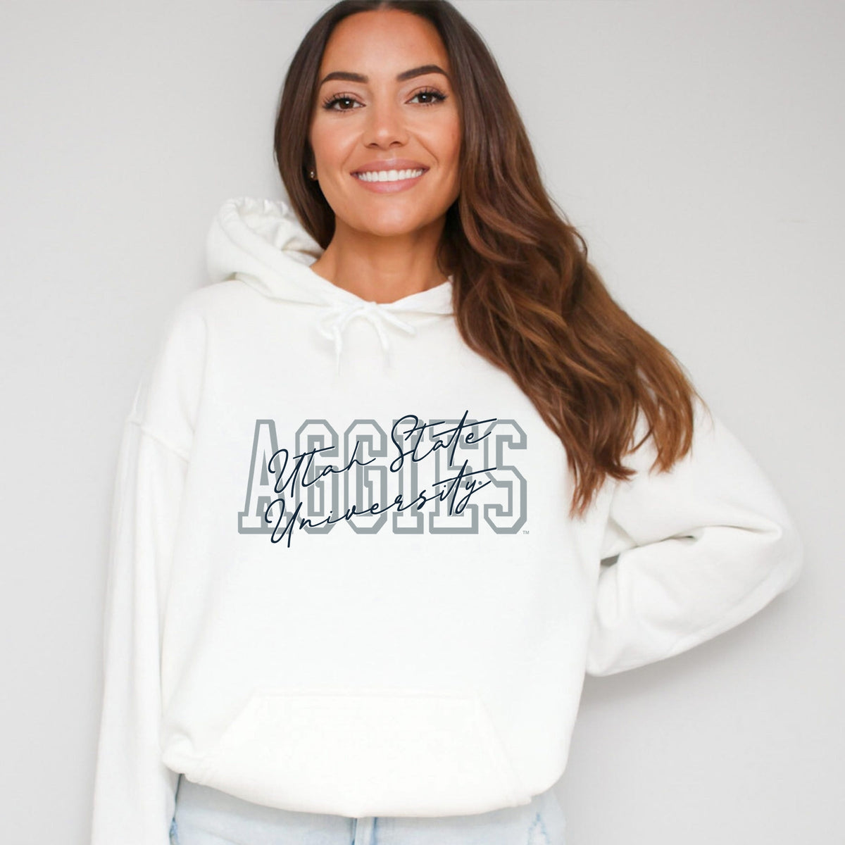 Licensed Grey Aggies Blue Cursive - Women's Graphic Hoodie