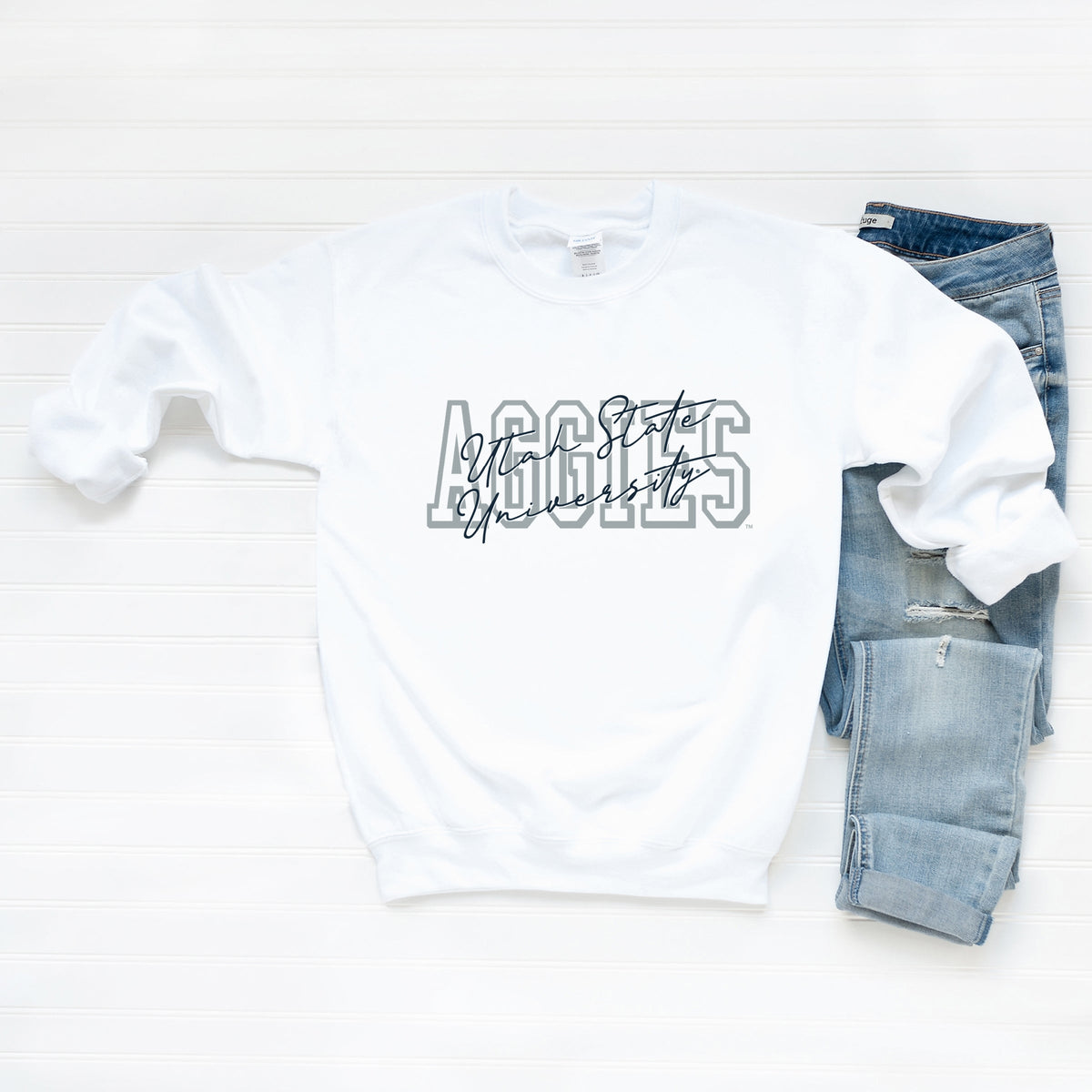 Licensed Grey Aggies Blue Cursive - Women's Graphic Sweatshirt