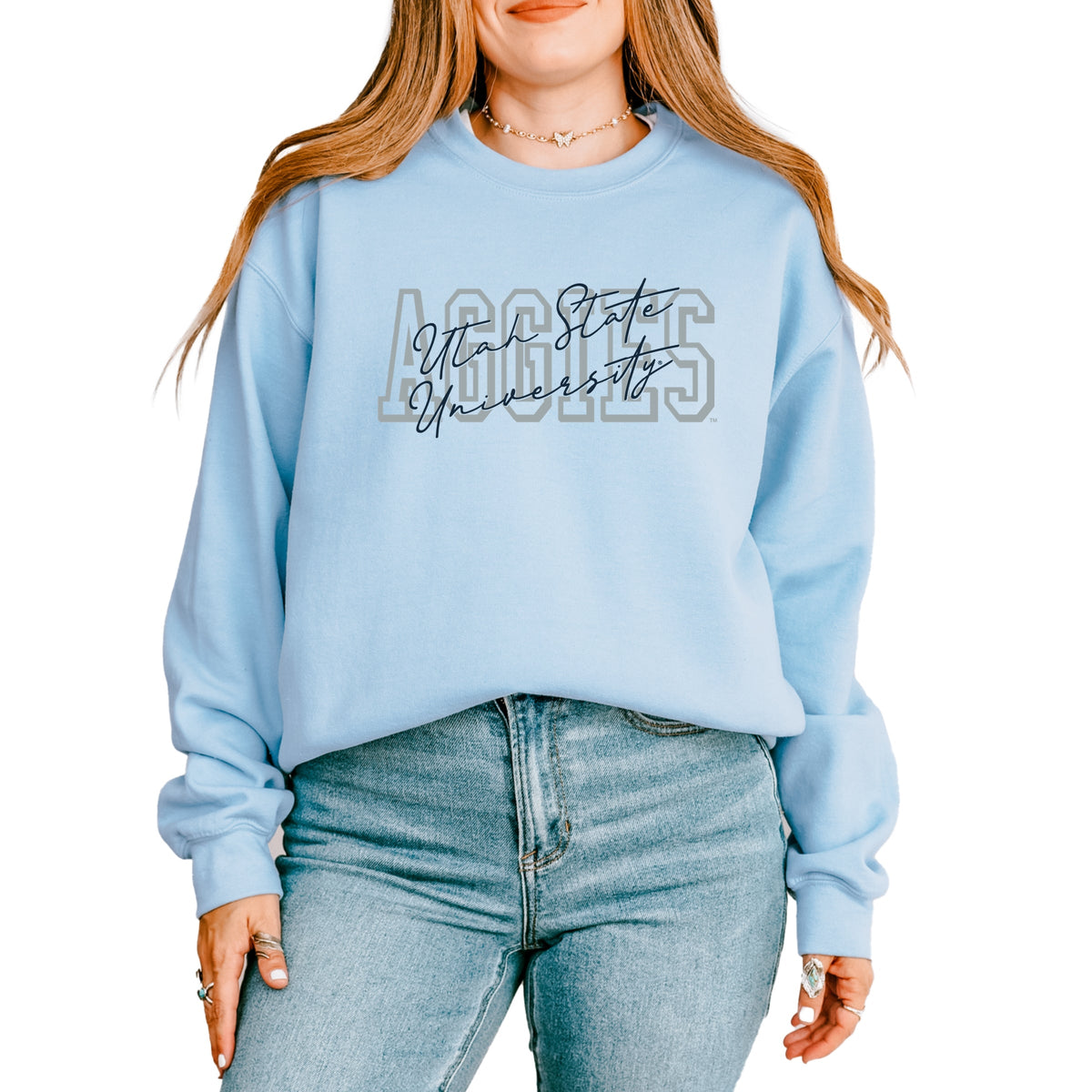 Licensed Grey Aggies Blue Cursive - Women's Graphic Sweatshirt