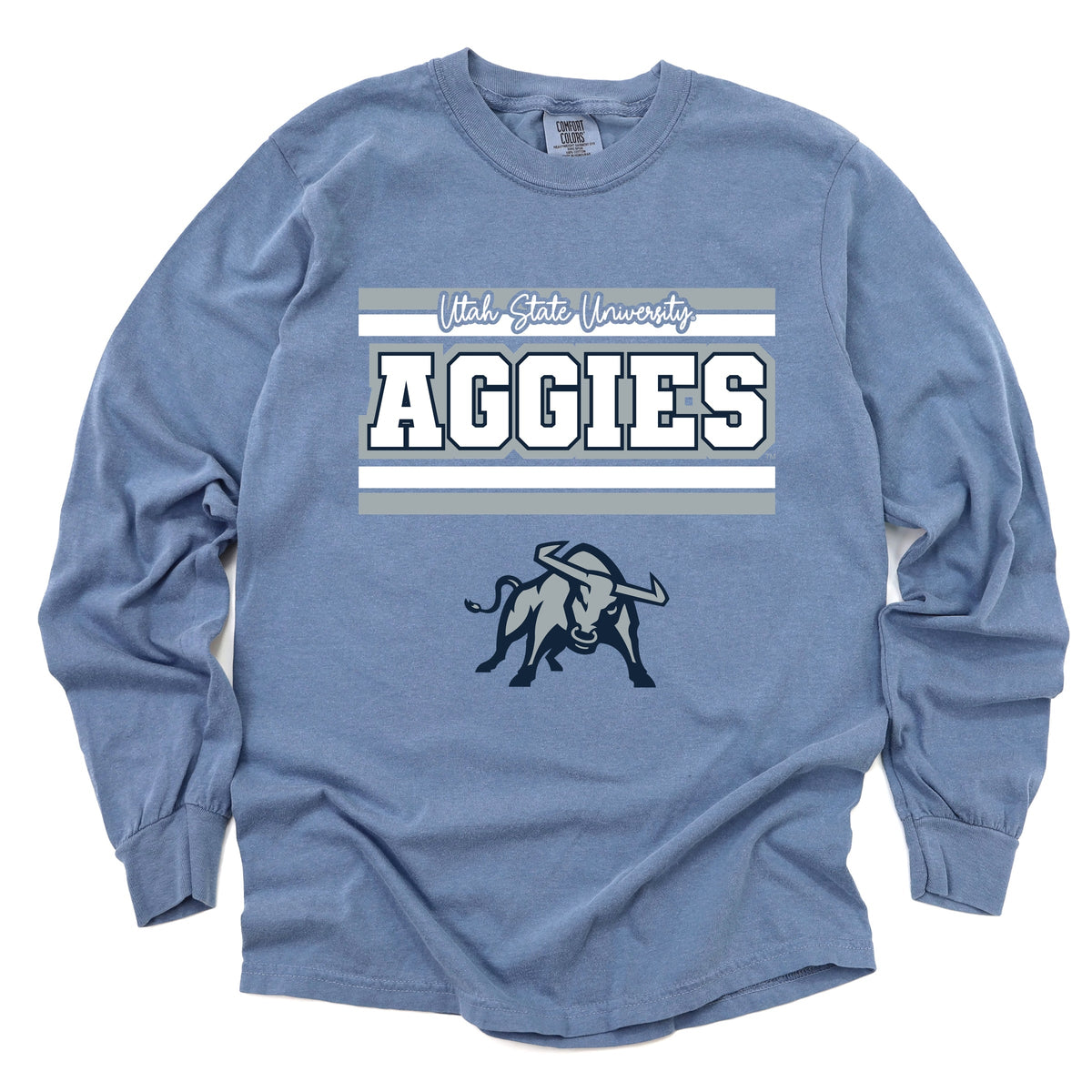 Licensed Big Blue Aggies Bull - Women's Garment Dyed Long Sleeve Graphic T-Shirt