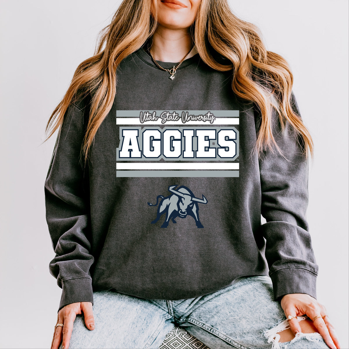 Licensed Big Blue Aggies Bull - Women's Lightweight Garment Dyed Sweatshirt