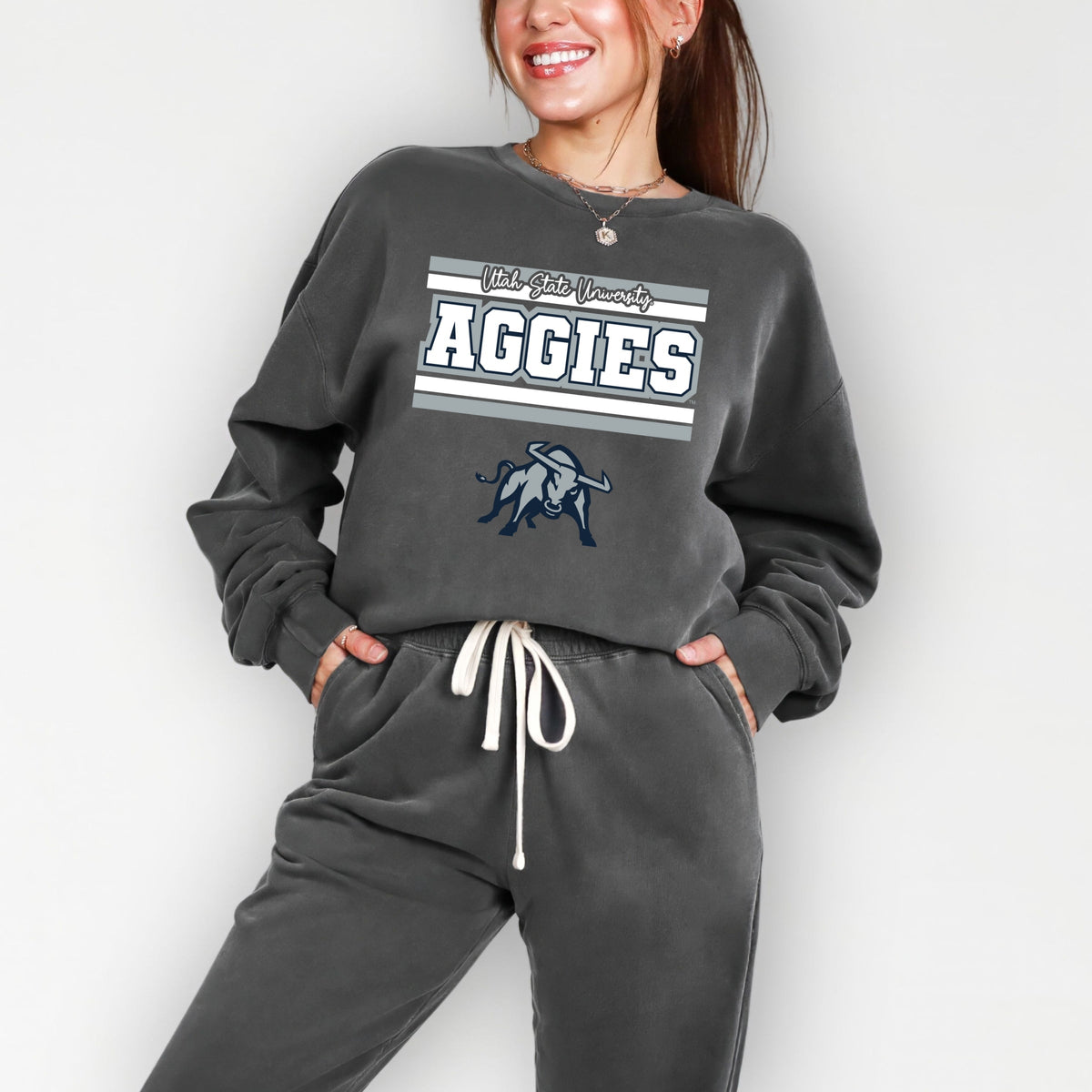 Licensed Big Blue Aggies Bull - Women's Lightweight Garment Dyed Sweatshirt